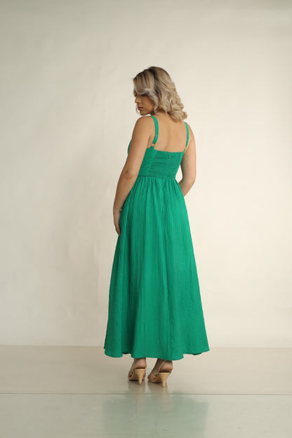 EMERALD ELEGENCE MAXI DRESS-BUSTIER MAXI DRESS IN GREEN