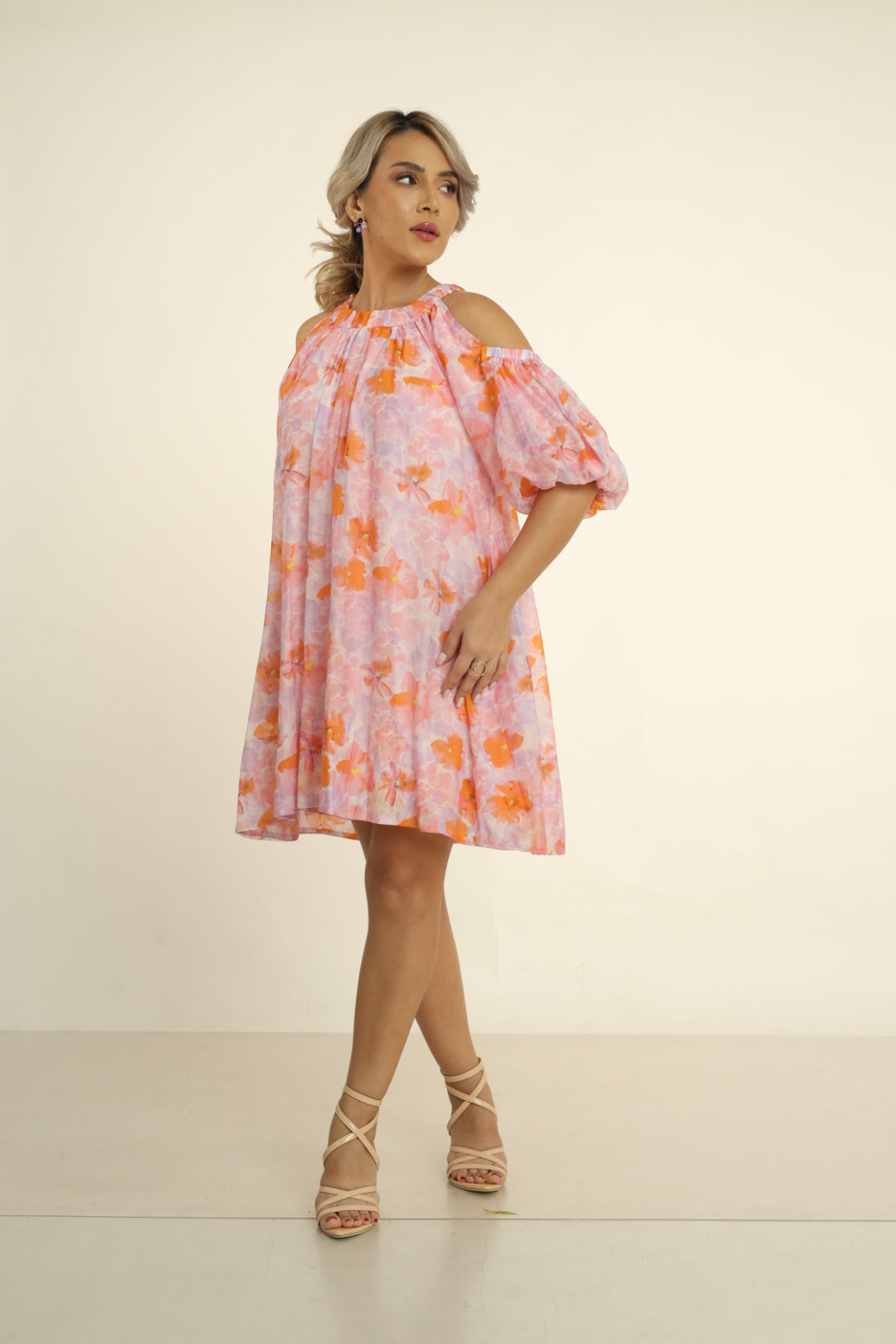 BLOSSOM UNVEILED MINI DRESS IN PINK ORANGE PRINT