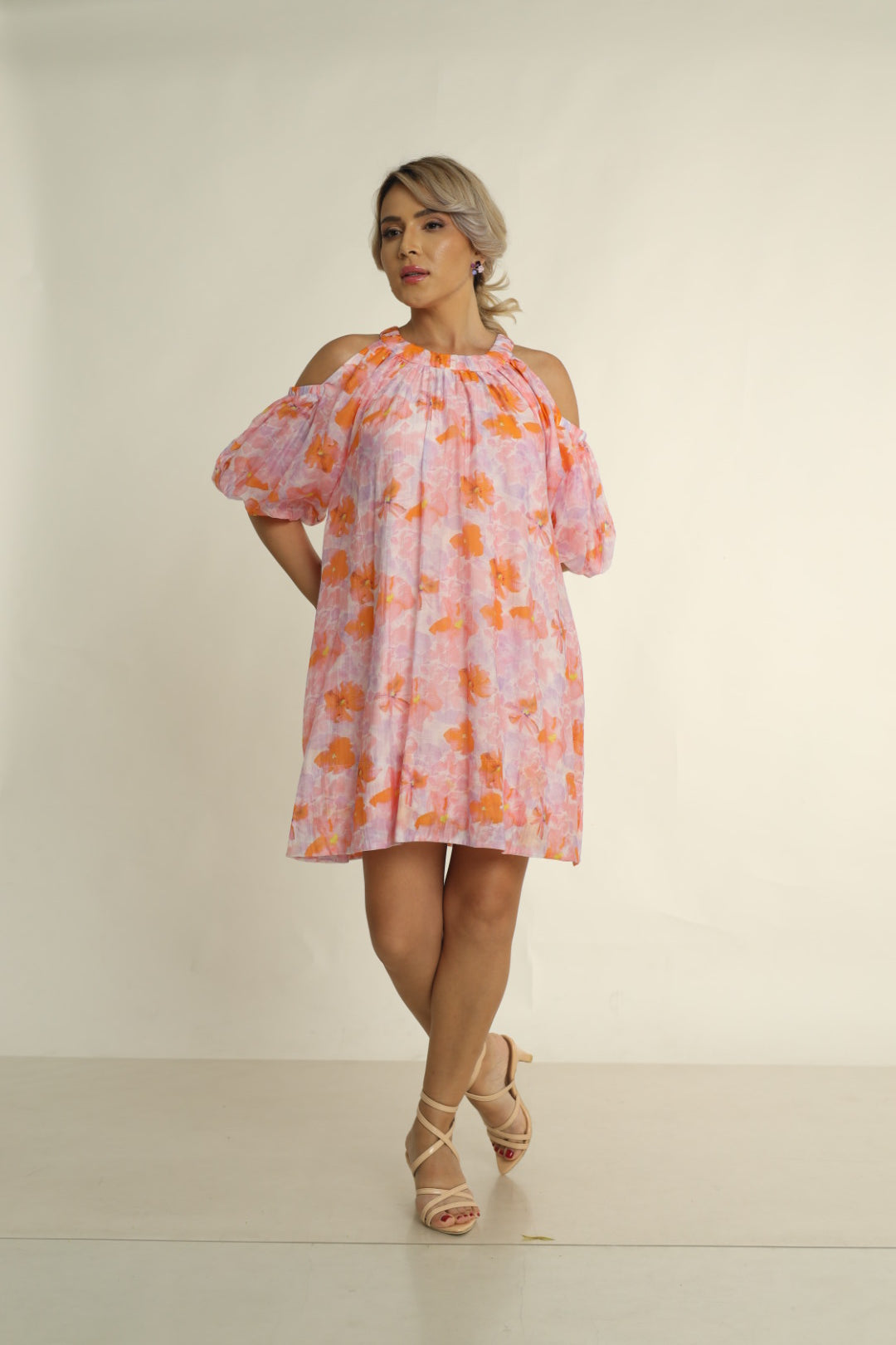 BLOSSOM UNVEILED MINI DRESS IN PINK ORANGE PRINT