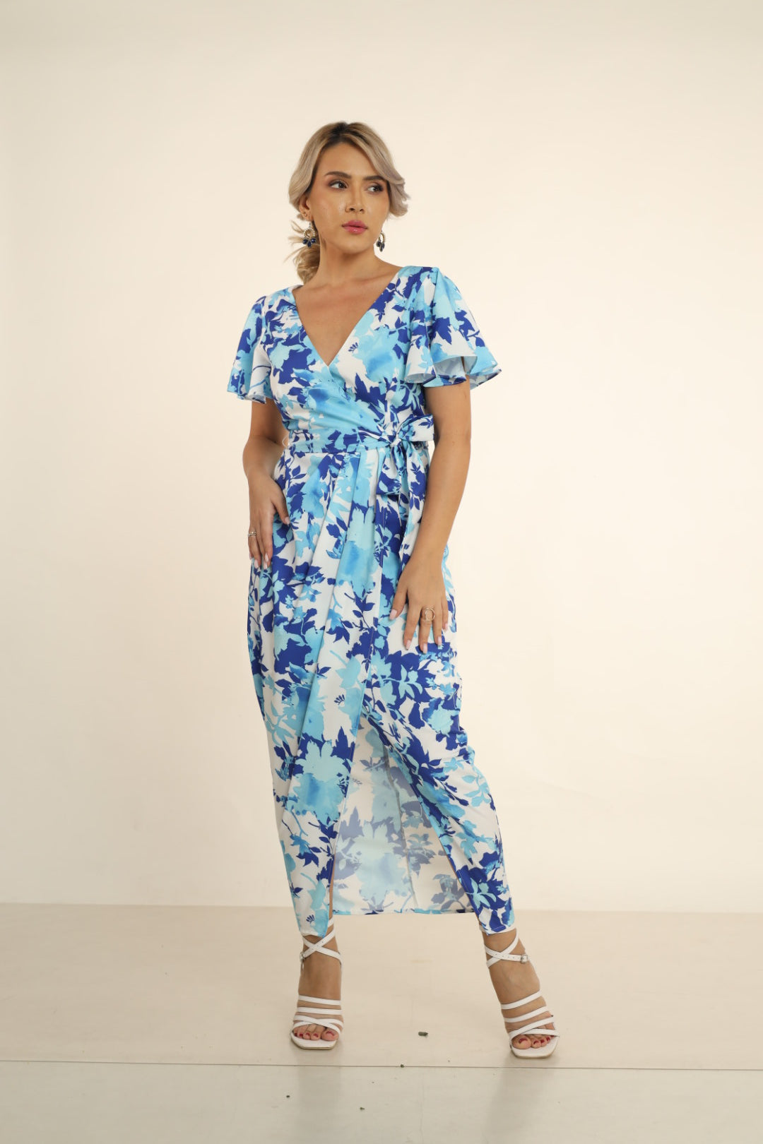 MILI FLORAL BUTTERFLY SLEEVE DRESS WITH TULIP HEM