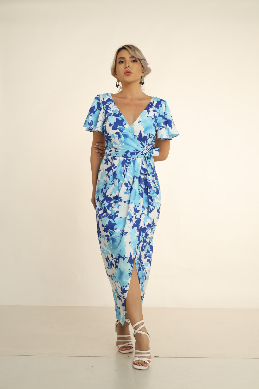 MILI FLORAL BUTTERFLY SLEEVE DRESS WITH TULIP HEM