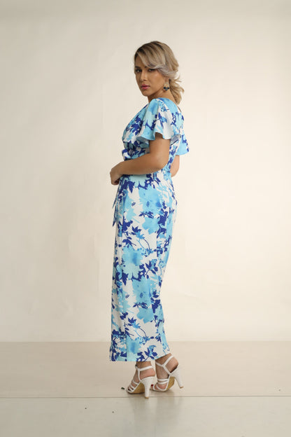 MILI FLORAL BUTTERFLY SLEEVE DRESS WITH TULIP HEM