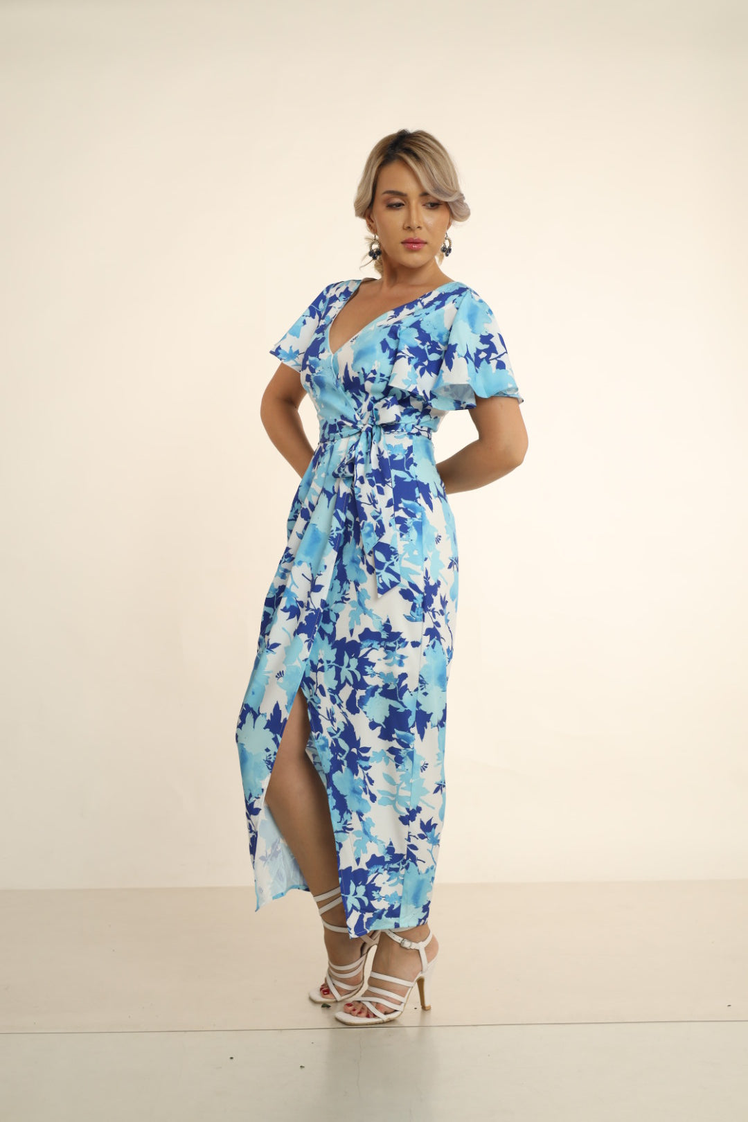 MILI FLORAL BUTTERFLY SLEEVE DRESS WITH TULIP HEM