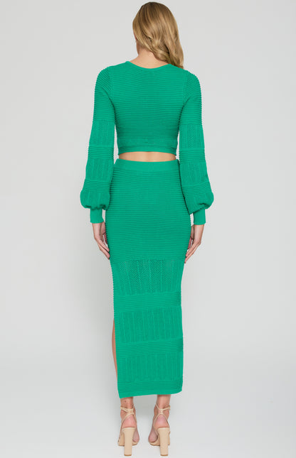 CAMELIA TEXTURED CONTRAST PANEL TOP IN GREEN