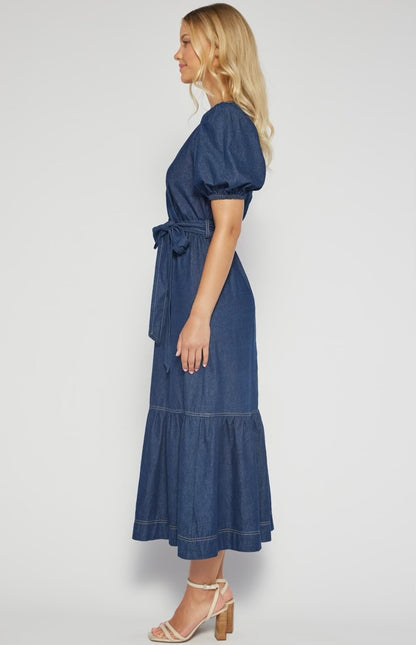 HARMONY BUBBLE SLEEVE MIDI DRESS