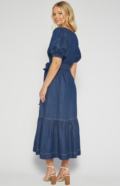 HARMONY BUBBLE SLEEVE MIDI DRESS